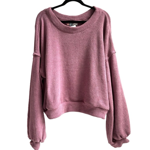Free People Beach Shadow Crew Blouson-Sleeve Pull Over Sweater Mauve Size XL - Picture 3 of 17